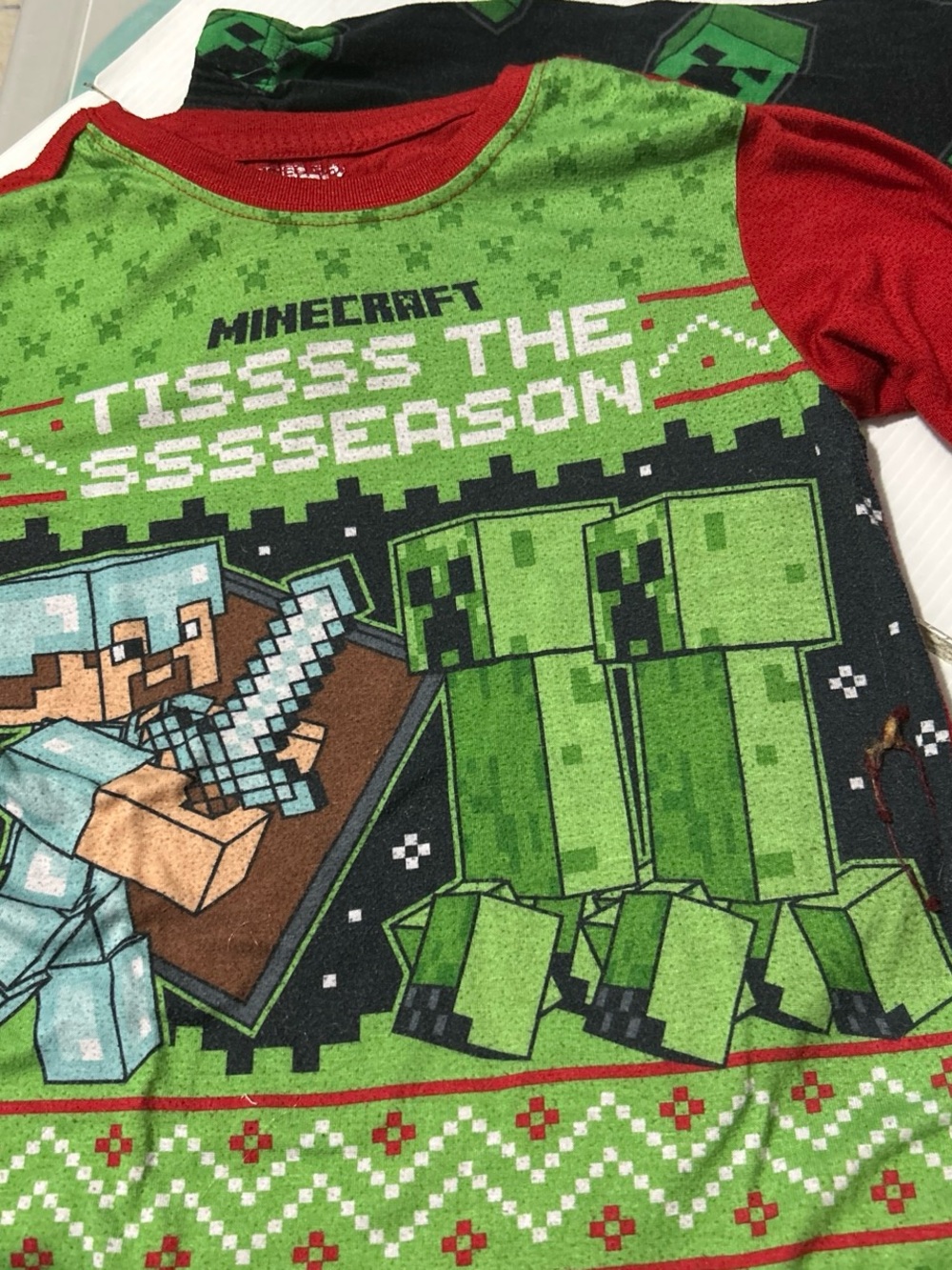 Justice Minecraft Green and Red Creeper Holiday Pajama Top